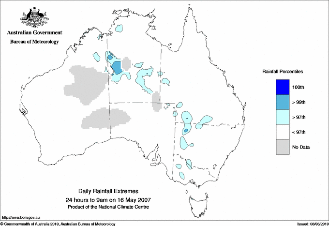 Australian daily rainfall extreme area maps