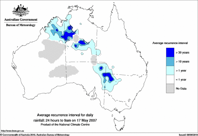 Australian daily rainfall average recurrence interval maps