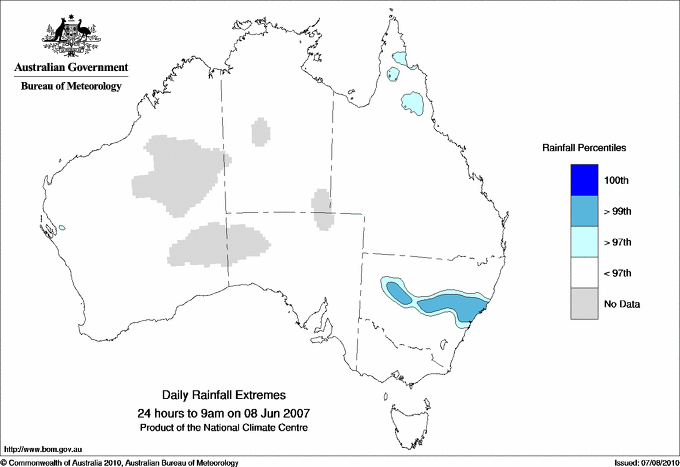 Australian daily rainfall extreme area maps