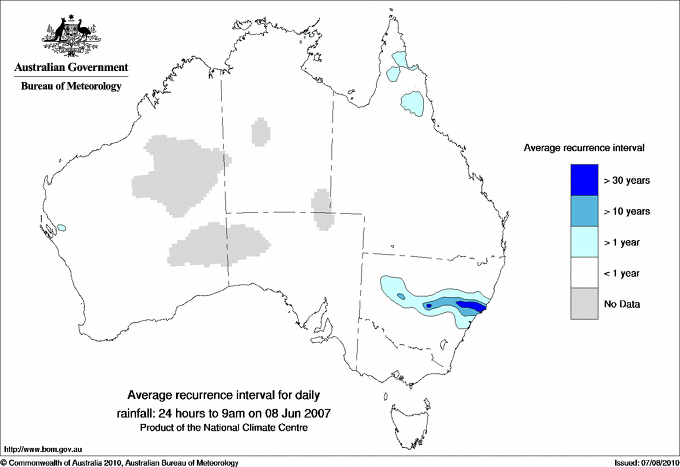 Australian daily rainfall average recurrence interval maps