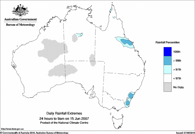 Australian daily rainfall extreme area maps