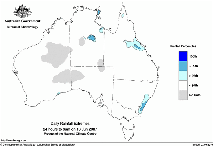 Australian daily rainfall extreme area maps