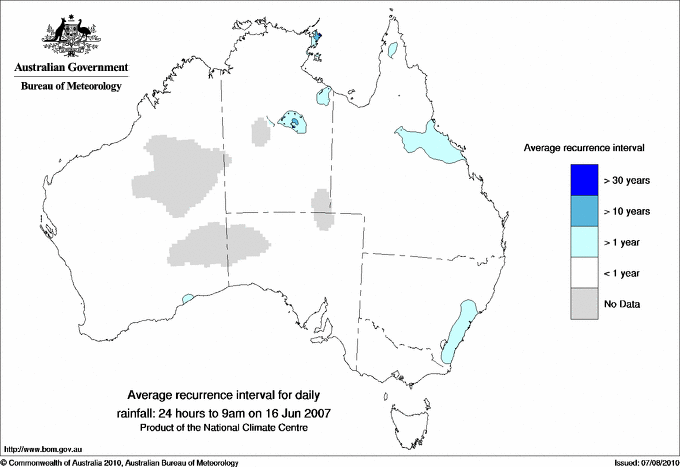 Australian daily rainfall average recurrence interval maps