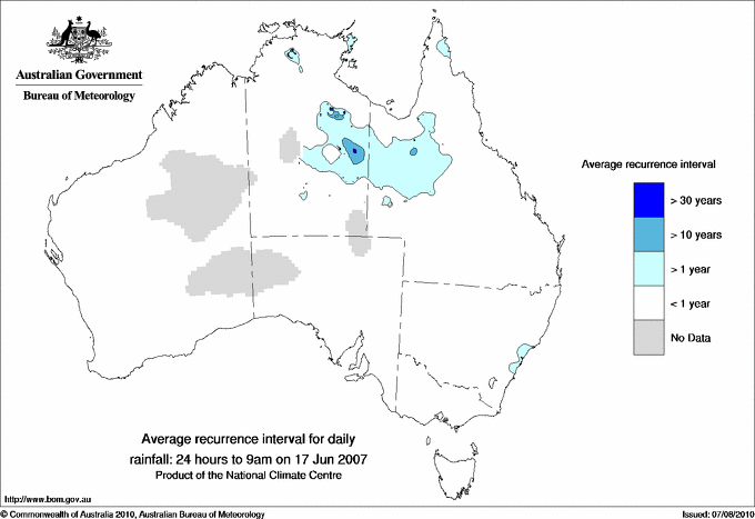 Australian daily rainfall average recurrence interval maps