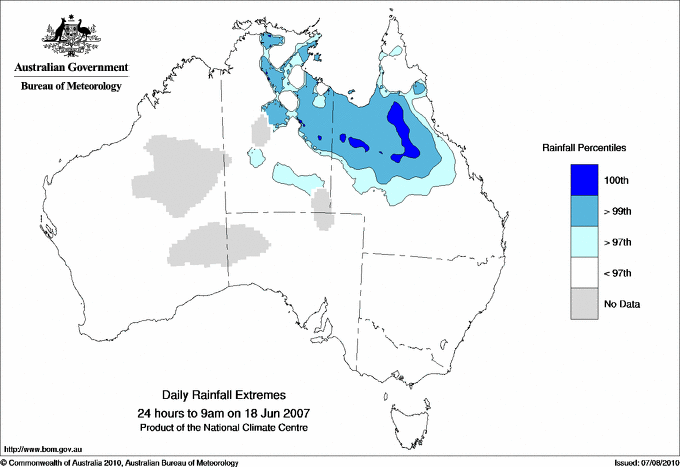 Australian daily rainfall extreme area maps