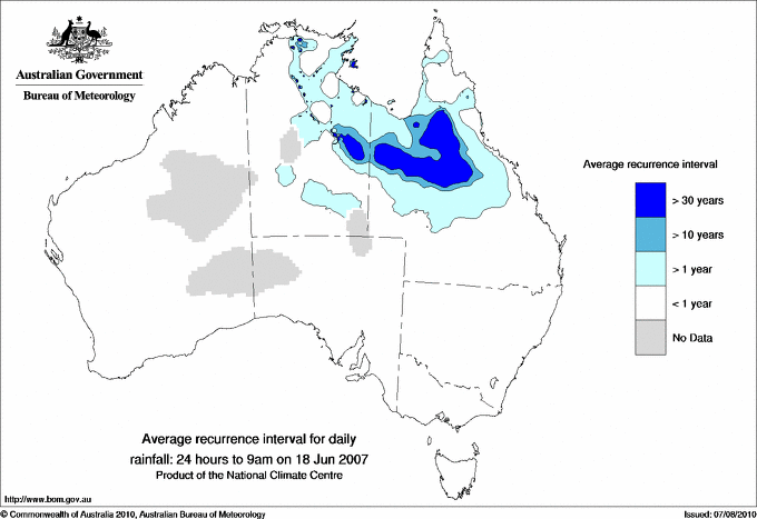 Australian daily rainfall average recurrence interval maps