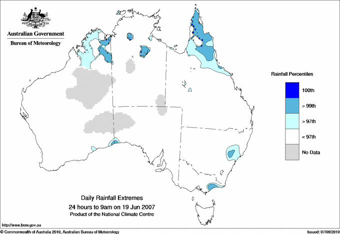 Australian daily rainfall extreme area maps