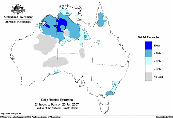 Australian daily rainfall extreme area maps
