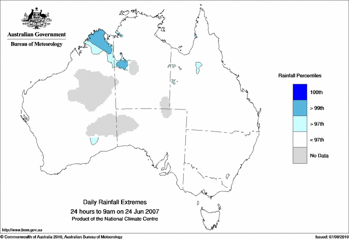 Australian daily rainfall extreme area maps