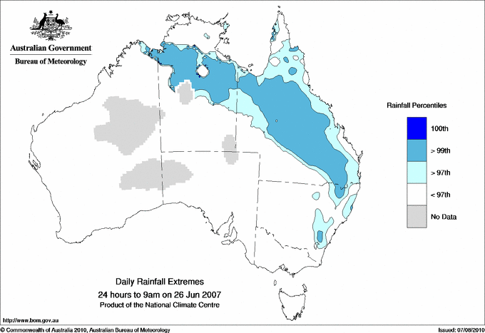 Australian daily rainfall extreme area maps