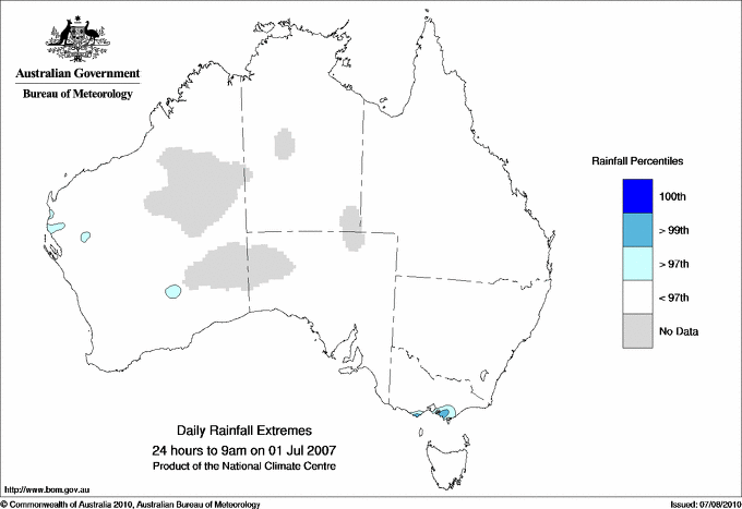 Australian daily rainfall extreme area maps