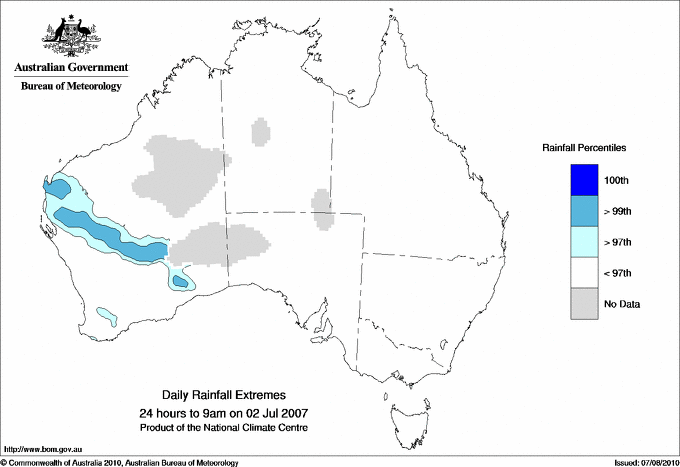 Australian daily rainfall extreme area maps