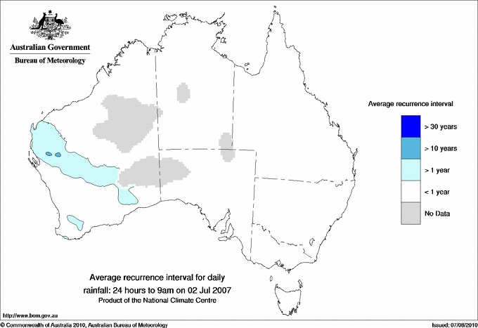 Australian daily rainfall average recurrence interval maps