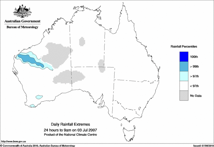 Australian daily rainfall extreme area maps