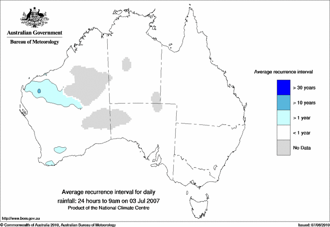 Australian daily rainfall average recurrence interval maps