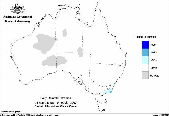 Australian daily rainfall extreme area maps