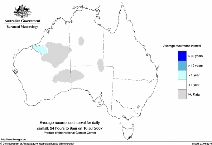 Australian daily rainfall average recurrence interval maps