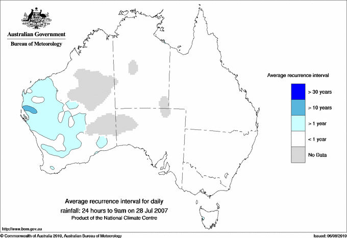 Australian daily rainfall average recurrence interval maps