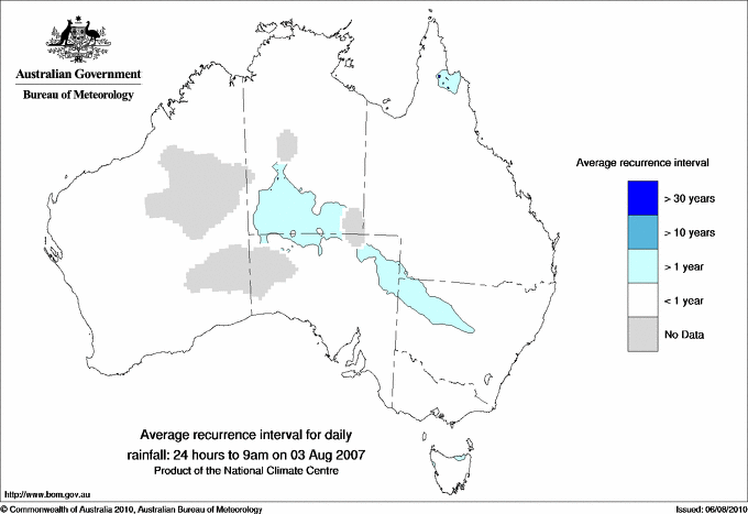 Australian daily rainfall average recurrence interval maps