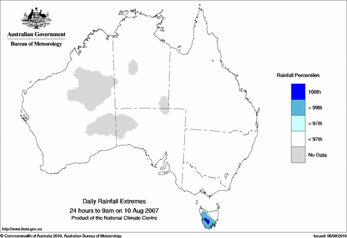 Australian daily rainfall extreme area maps