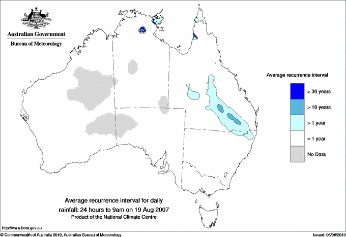 Australian daily rainfall average recurrence interval maps