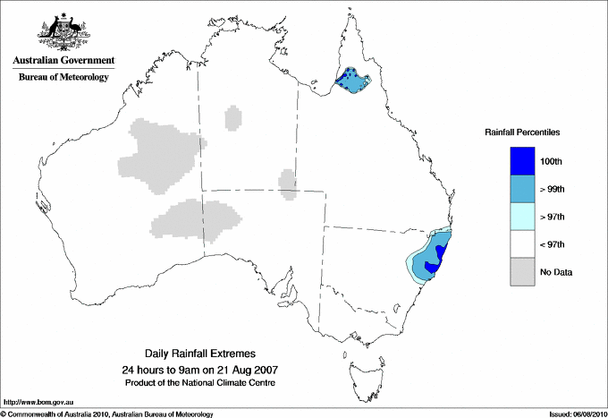 Australian daily rainfall extreme area maps