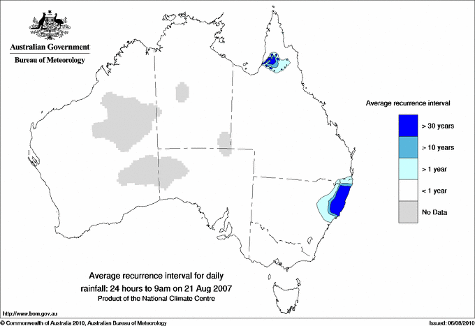 Australian daily rainfall average recurrence interval maps
