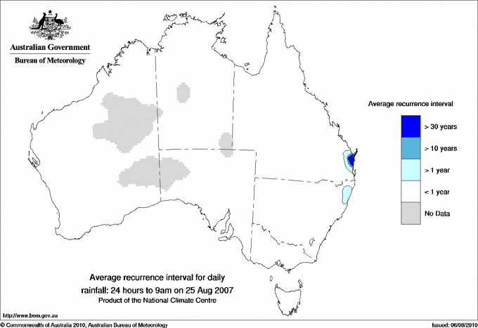 Australian daily rainfall average recurrence interval maps
