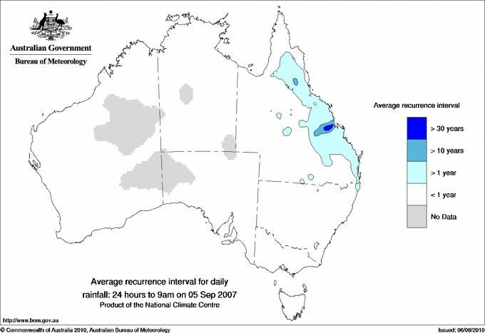 Australian daily rainfall average recurrence interval maps