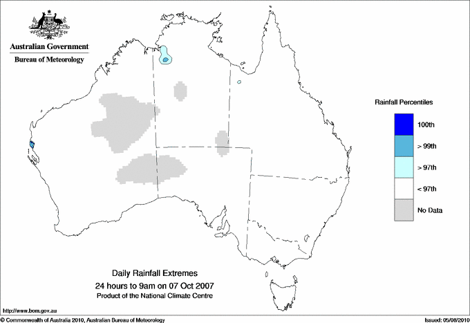Australian daily rainfall extreme area maps