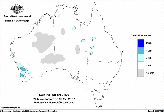 Australian daily rainfall extreme area maps
