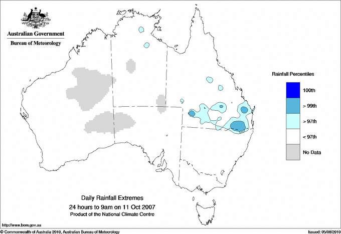 Australian daily rainfall extreme area maps