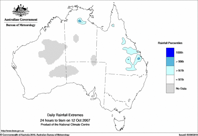 Australian daily rainfall extreme area maps