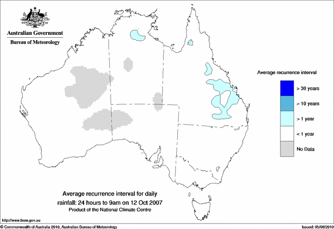Australian daily rainfall average recurrence interval maps