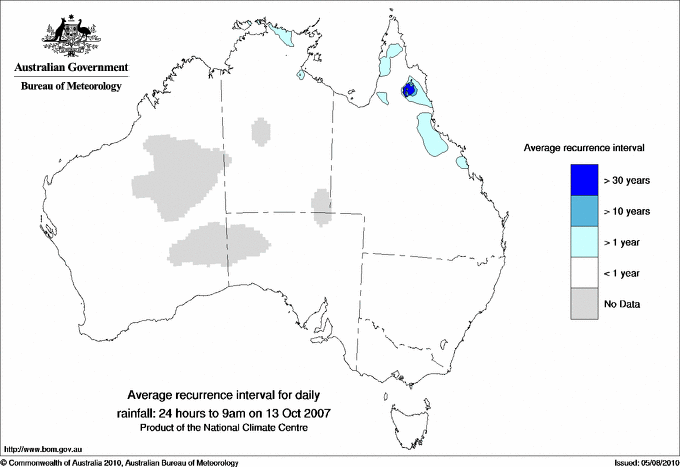 Australian daily rainfall average recurrence interval maps