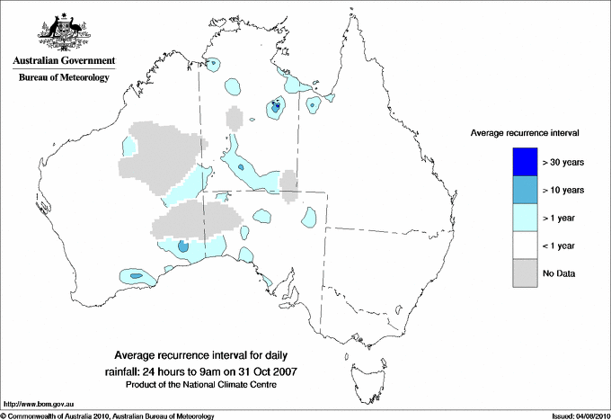 Australian daily rainfall average recurrence interval maps