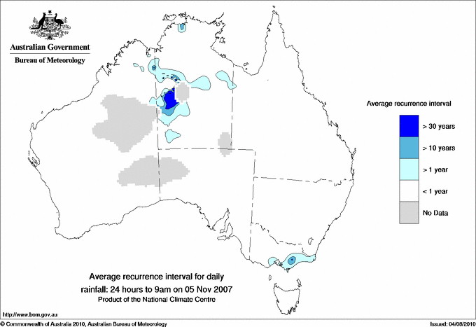 Australian daily rainfall average recurrence interval maps