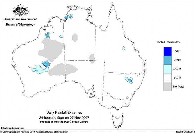 Australian daily rainfall extreme area maps