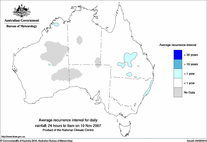 Australian daily rainfall average recurrence interval maps