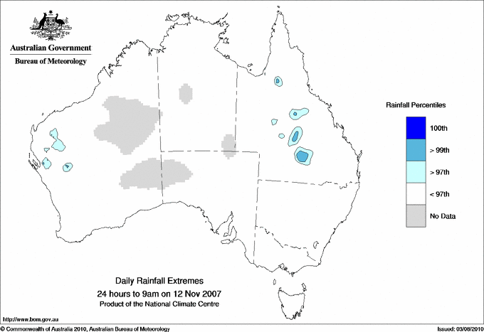 Australian daily rainfall extreme area maps