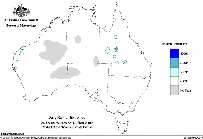 Australian daily rainfall extreme area maps