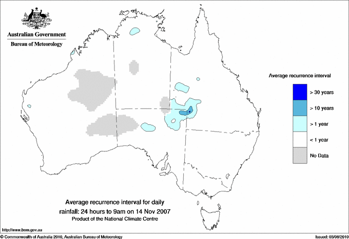 Australian daily rainfall average recurrence interval maps
