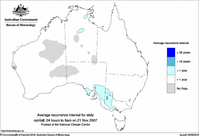 Australian daily rainfall average recurrence interval maps
