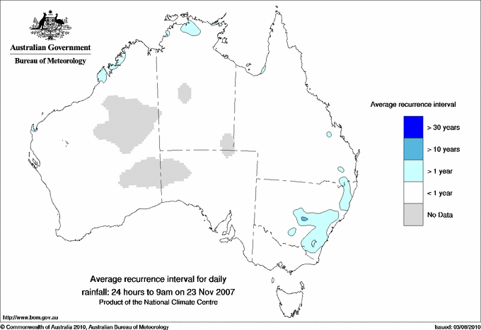 Australian daily rainfall average recurrence interval maps