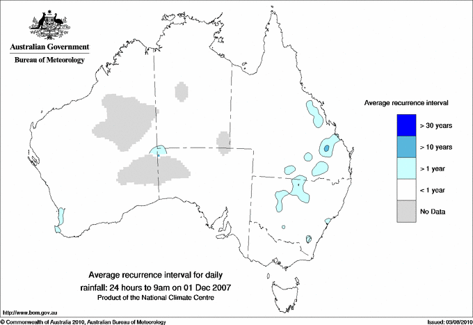 Australian daily rainfall average recurrence interval maps