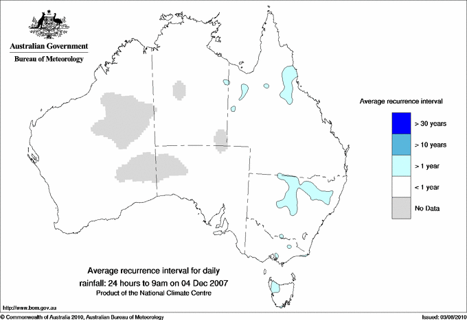 Australian daily rainfall average recurrence interval maps