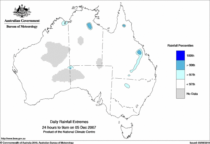 Australian daily rainfall extreme area maps