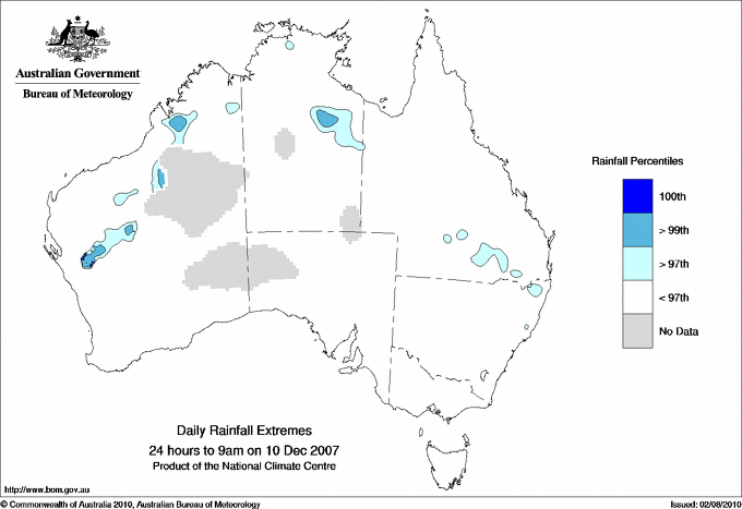 Australian daily rainfall extreme area maps