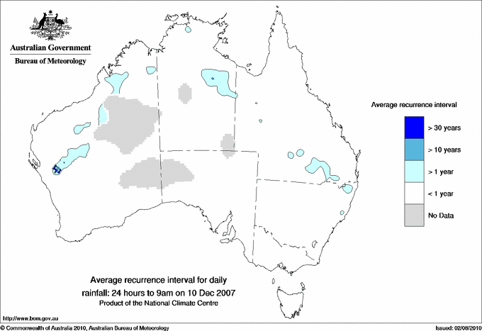 Australian daily rainfall average recurrence interval maps