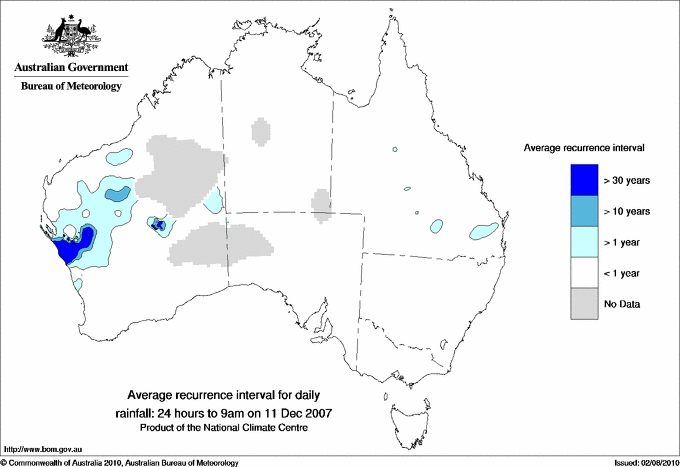 Australian daily rainfall average recurrence interval maps